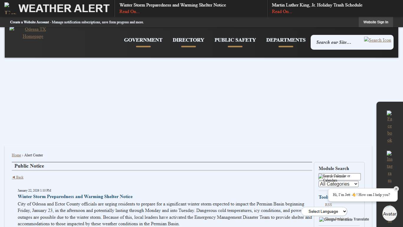 Alert Center • Winter Storm Preparedness and Warming Shelter