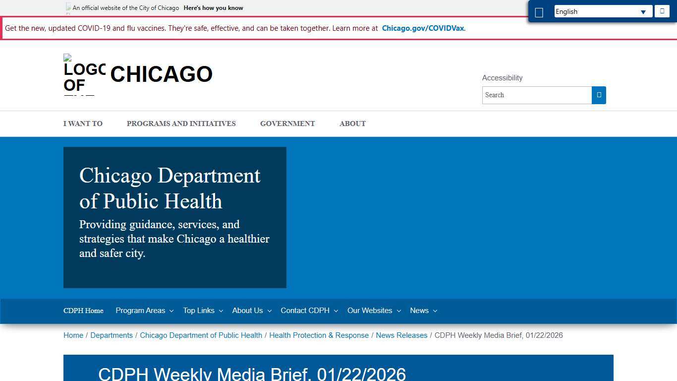 City of Chicago :: CDPH Weekly Media Brief, 01/22/2026